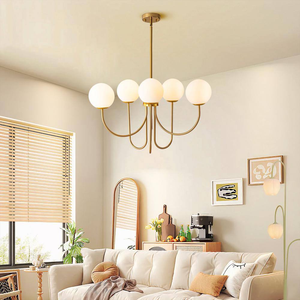 Erik 6-Light Gold Unique Modern Elbow Chandelier with Milky White Glass Shades price history on PriceWatchPro