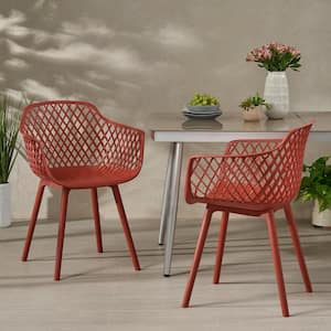 Poppy Red Patterned Resin Outdoor Patio Dining Chair (2-Pack)