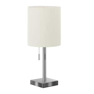 16.75 in. Ivory Contemporary Integrated LED Bedside Table Lamp with Ivory Linen Shade and USB Port