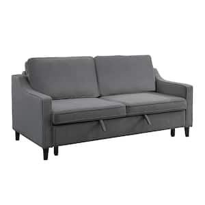 Metteo 71.5 in. Slope Arm Velvet Upholstered Convertible Studio Rectangle Sofa with Pull-out Bed in. Dark Gray color