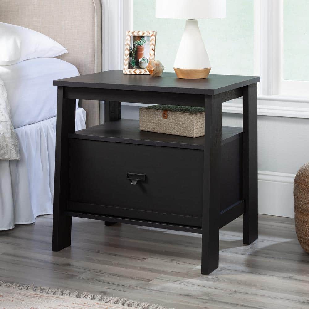 Raven Oak Country-Style Engineered Wood 1-Drawer Nightstand