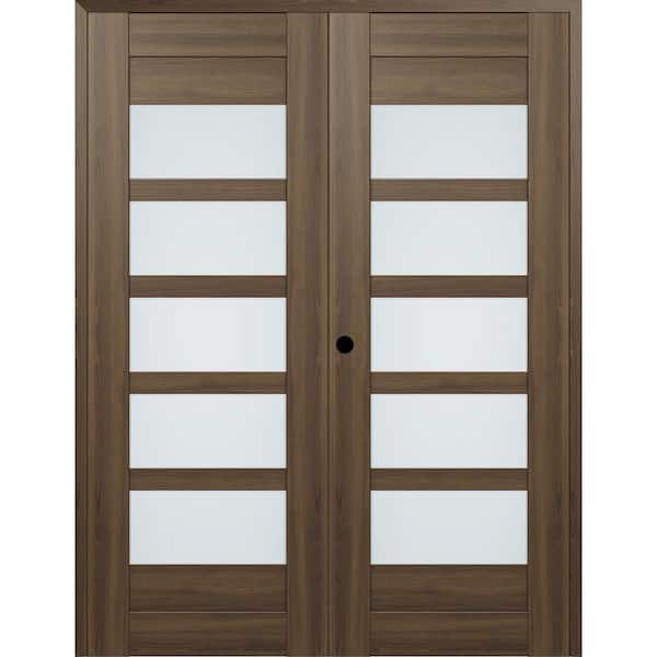 Belldinni Vona 07-07 36 in. W x 96 in. Right Active 5-Lite Frosted Glass Pecan Nut Wood Composite Double Prehung Interior Door