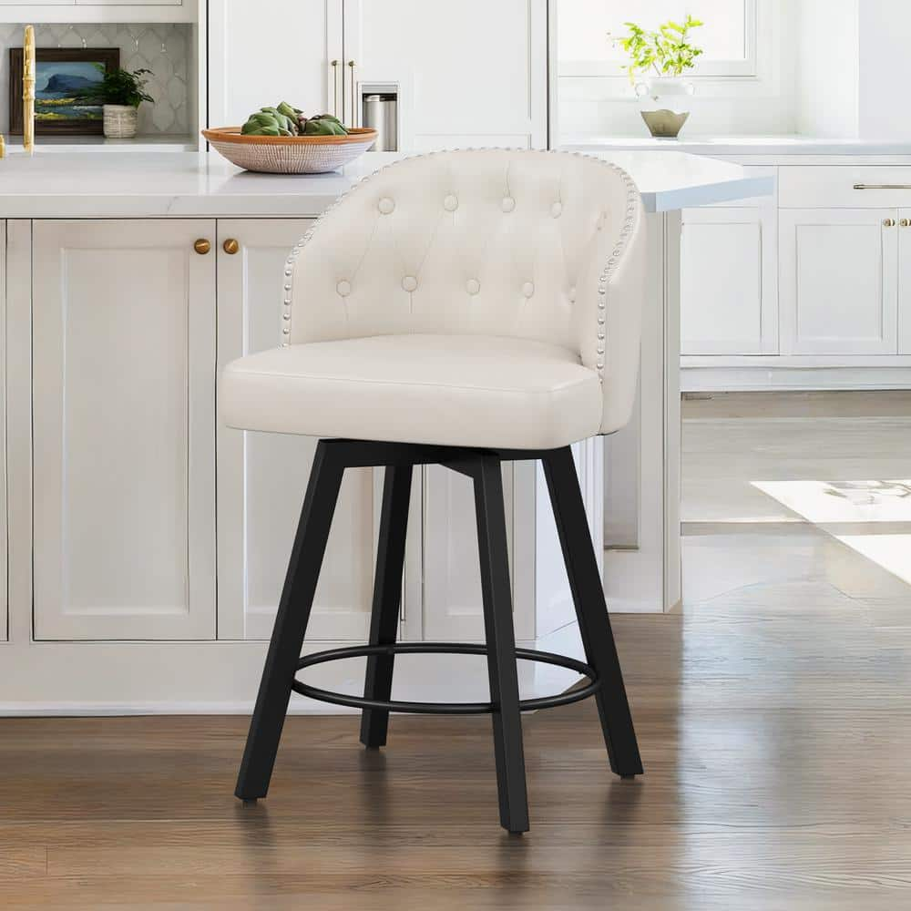 Lue Bona Arturo 26 In.white Faux Leather Upholstered Swivel Bar Stool 