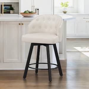 Arturo 26 in.White Faux Leather Upholstered Swivel Bar Stool with Metal Frame Nailhead Counter Height Barstool