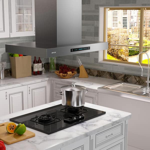 iKTCH 42 in. 900 CFM Ducted Island Mount with LED light Range Hood in Stainless Steel IKIS02 42 The Home Depot