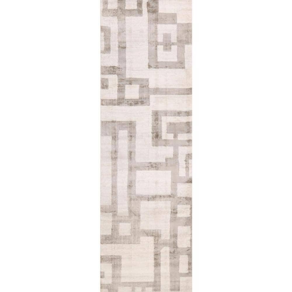Ashland Ivory/Beige 3 ft. x 8 ft. (2 ft. 6 in. x 8 ft.) Geometric Contempor