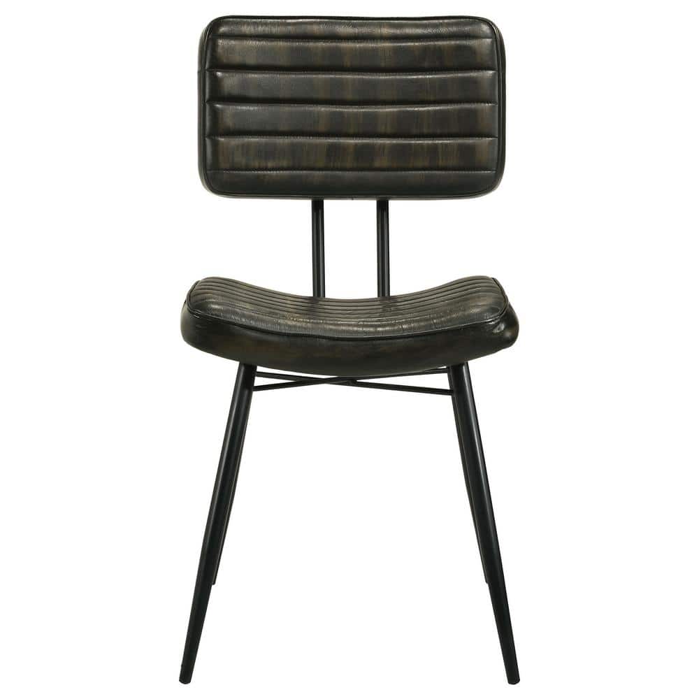 Espresso Leather Upholstered Side Chair with Metal Legs