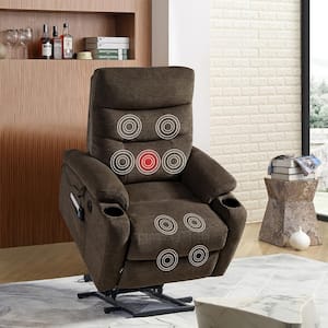 Dark Brown Electric Power Lift Recliner Chair Sofa with USB Ports,Side Pockets,Cup Holders, Massage and Heat for Elderly