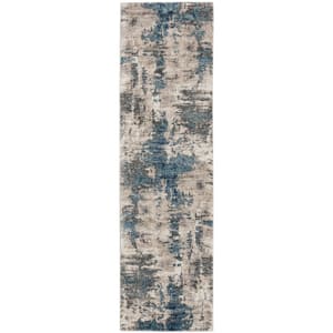 American Manor Ivory Blue 2 ft. x 8 ft. Kitchen Runner Abstract French Country Area Rug