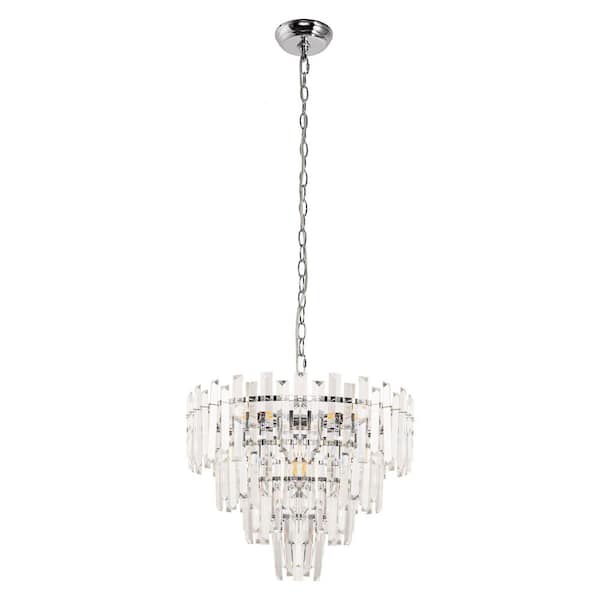 Gold 6-Light Crystal Chandelier, 4-Tier Elegant Modern Hanging Light Fixture for Living Room