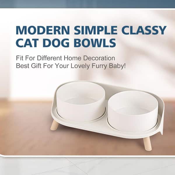 Elevated Ceramic Dog Bowl Set with Stand Double Splash Proof Raised Dishes  for Food Water Small Medium Dogs 2 x 850 ml 766PH01222D - The Home Depot