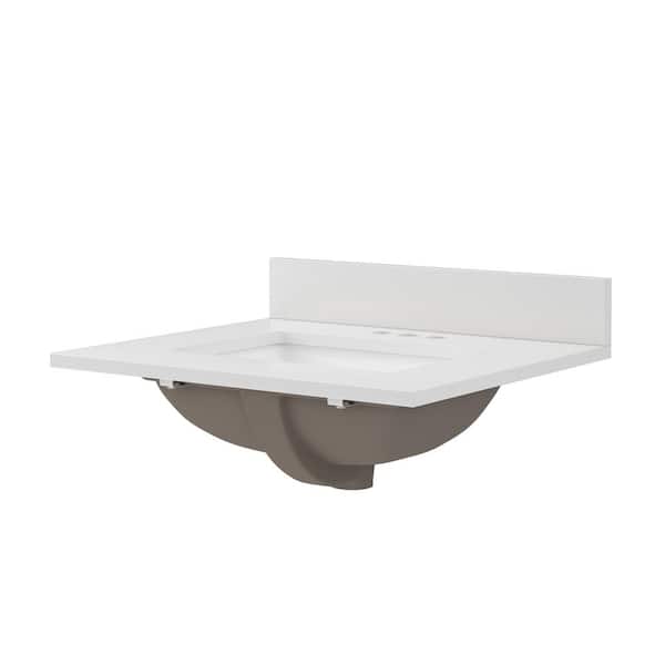CRAFT + MAIN 25 in. W x 22 in. D x .75 in . H Engineered Quartz White Rectangular Single Sink Bath Vanity Top in Snow White