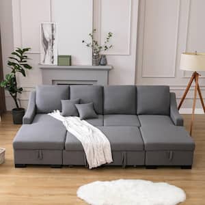 105 in. Square Arm 6-Seater Sofa with Storage in Gray