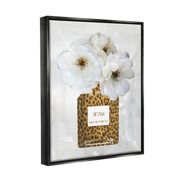 Leopard Print Perfume Bottle Glam White Spring Florals Canvas Wall Art by Carol Robinson Rosdorf Park Size: 21 H x 17 W x 1.7 D, Frame Color: Gray