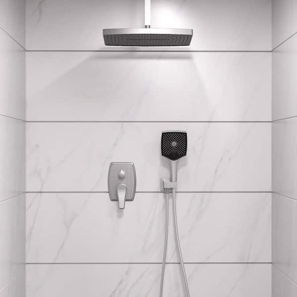 Rec Single-Handle 3-Spray 14 in. Shower Head Rectangle High Pressure Shower Faucet in Brushed Nickel(Valve Included)