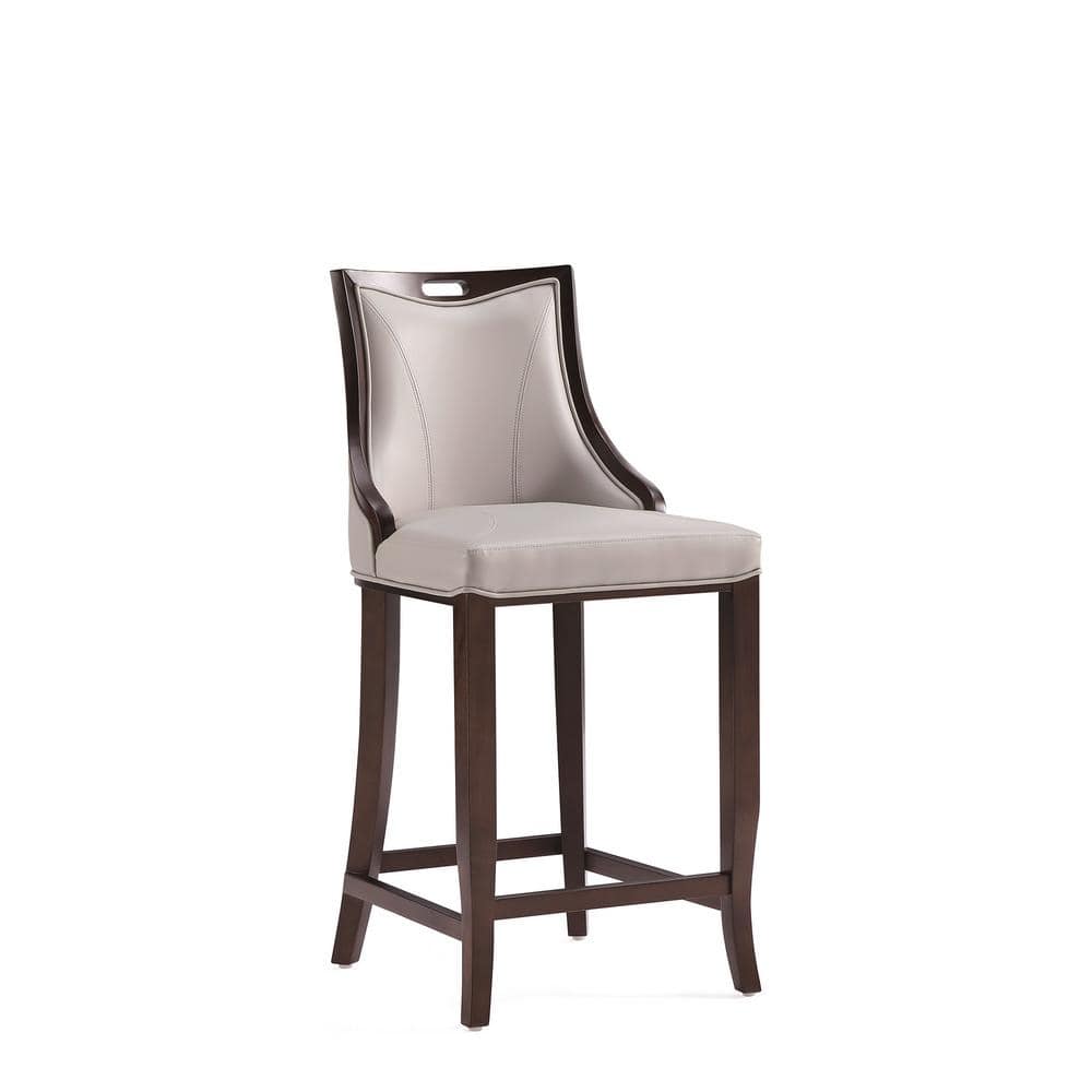 Set of 3 Light Grey Faux Leather and Walnut Wood Barstools