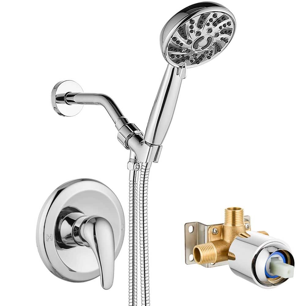 1-Handle Wall Mount Shower Trim Kit in Polished Chrome with Hand Shower-1.8