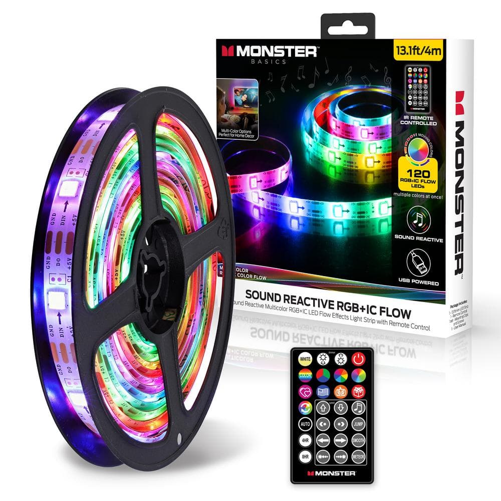 Monster 13.1ft Multicolor Color Flow LED Amplifier Light Strip, Customizable  Lighting, Remote Control MLB7-2083-RGB - The Home Depot
