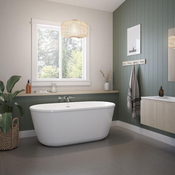 Griffin 64 in. x 298 in. Acryl Freestanding Center Drain Soaking Bathtub in White with White Skirt
