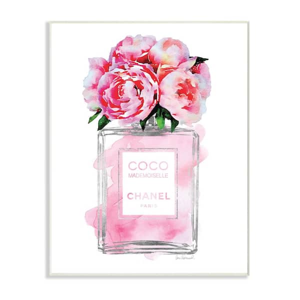 10 in. x 15 in. "Glam Perfume Bottle V2 Flower Silver Pink Peony" by Amanda Greenwood Printed Wood Wall Art
