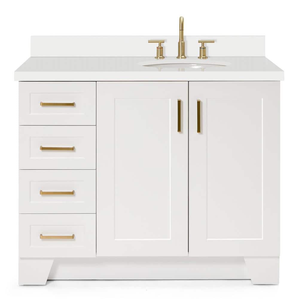 White Wood Freestanding Single Bathroom Vanity with Quartz Top