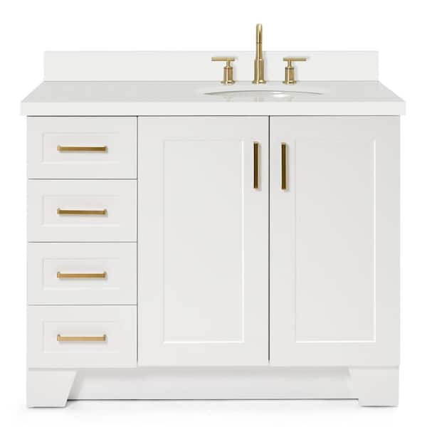 Taylor 43 in. W x 22 in. D x 36 in. H Freestanding Bath Vanity in White with Pure White Quartz Top