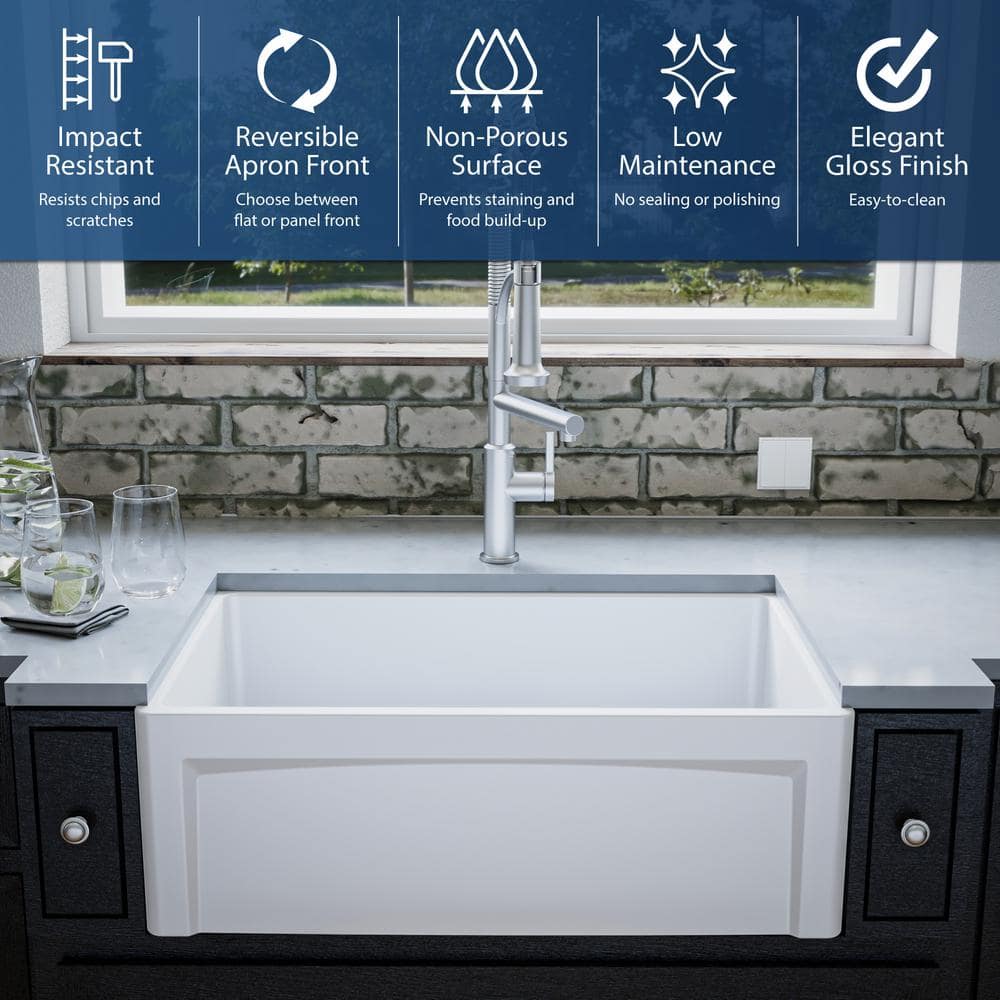 White 30" Single Bowl Fireclay Farmhouse Kitchen Sink