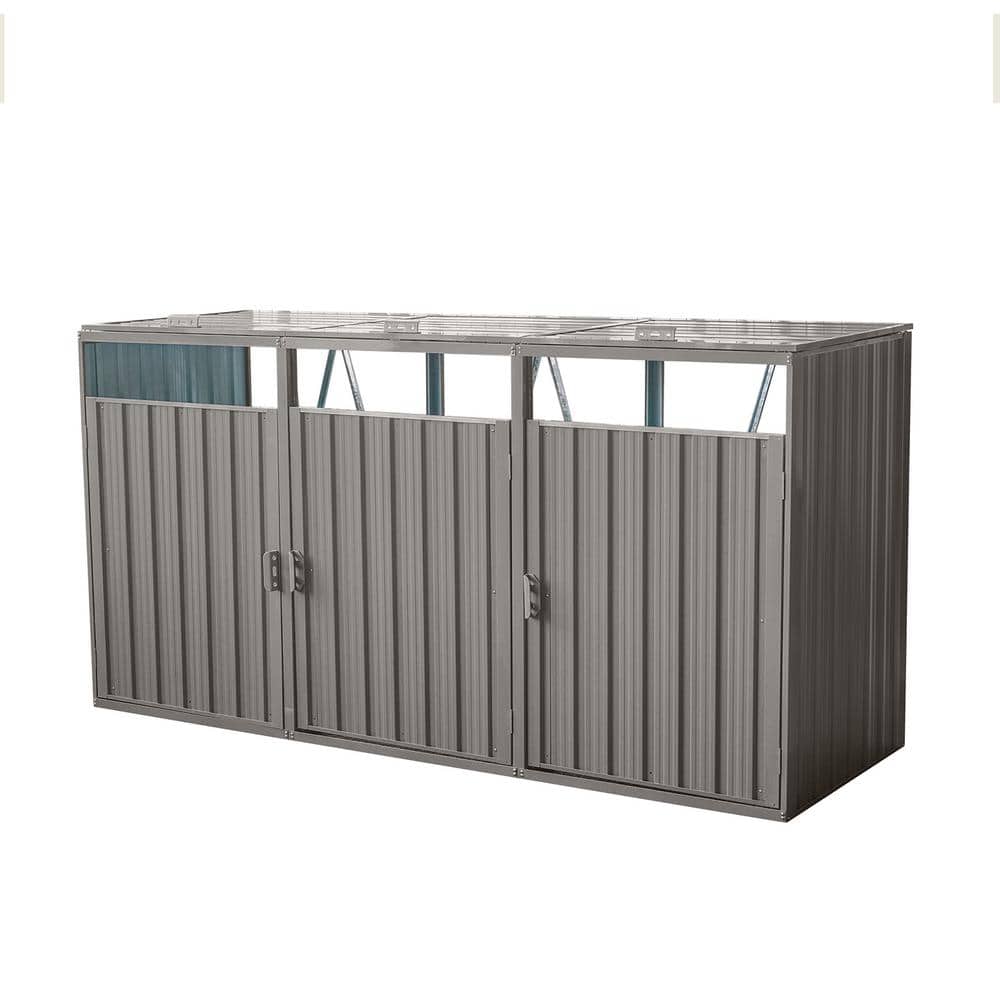 7.8 ft. W x 2.6 ft. D Grey Metal Trash Can Storage Garbage Bin Shed Stores 