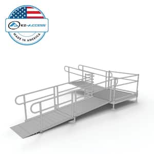 PATHWAY 16 ft. L-Shaped Aluminum Wheelchair Ramp Kit with Solid Surface Tread, 2-Line Handrails and 5 ft. Turn Platform