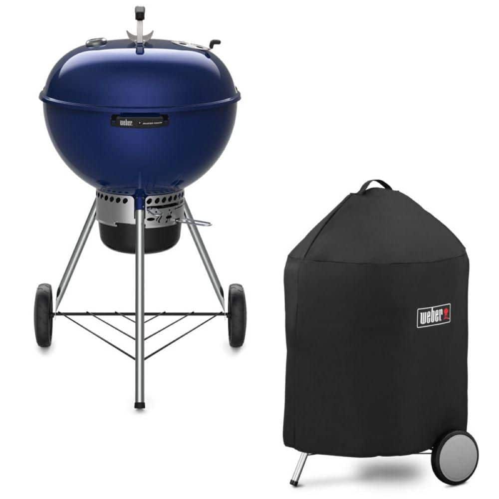 Master-Touch 22 in. Charcoal Grill in Deep Ocean Blue with Built-In Thermometer with Grill Cover