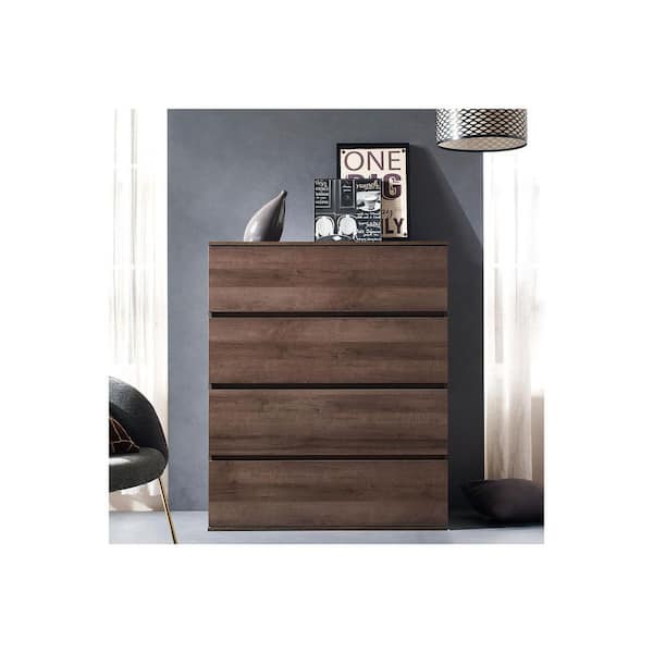 Walnut Brown 4 Drawers 39 In. Chest of Drawers