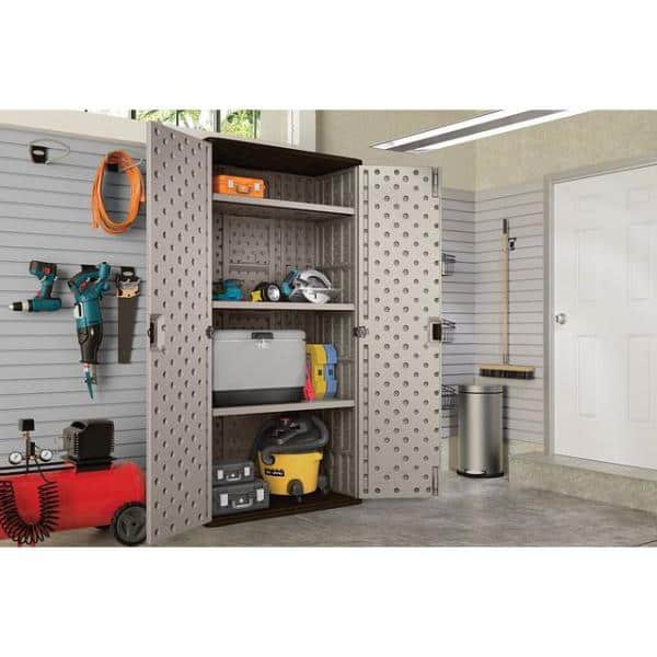 Mega Tall Gray Resin Freestanding Garage Cabinet with Adjustable Shelving