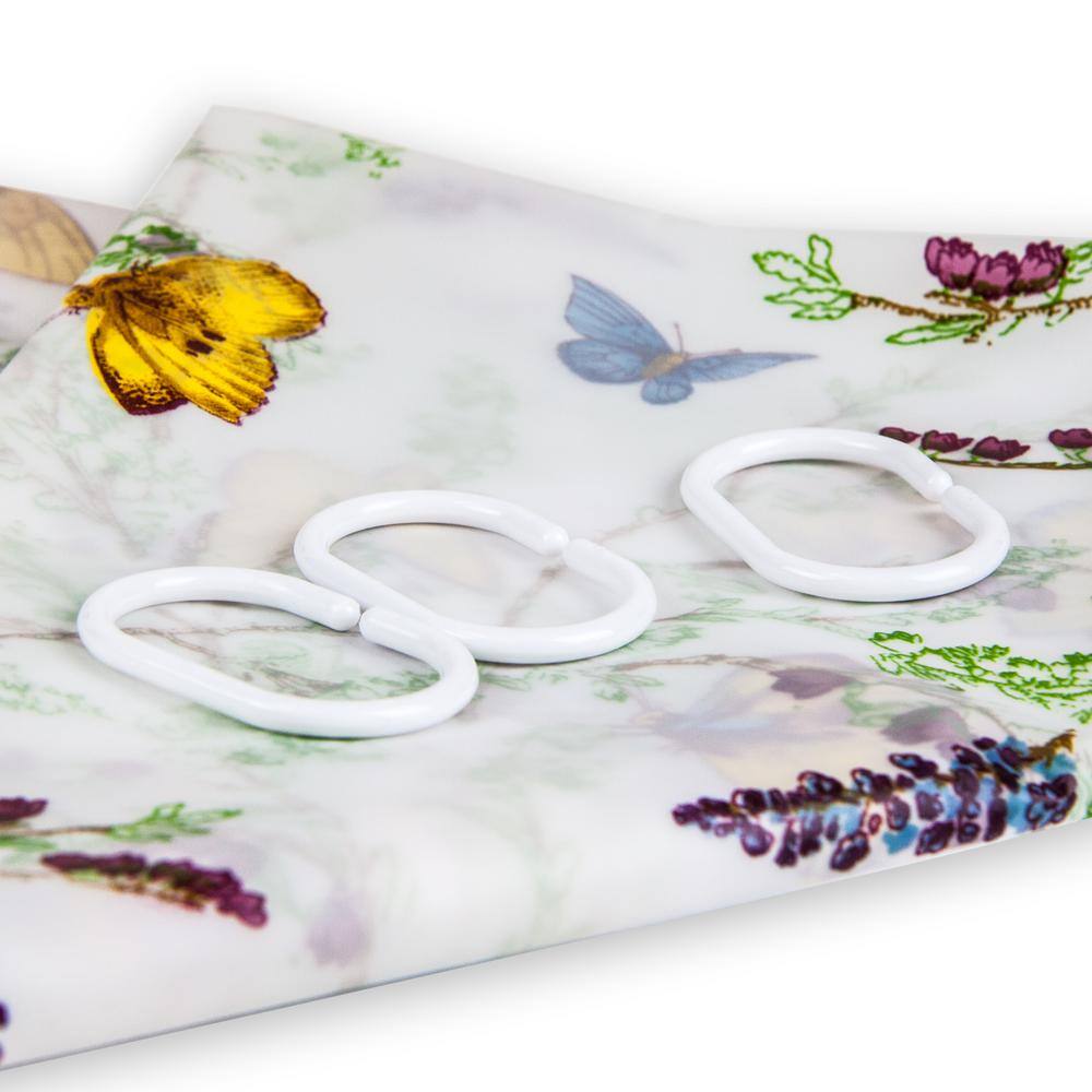 White PEVA Shower Curtain with Colorful Butterfly Print