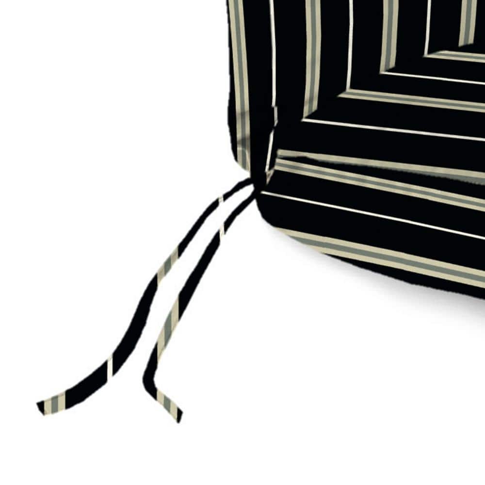 Platt Ink Black Stripe Outdoor Chaise Lounge Cushion with Ties