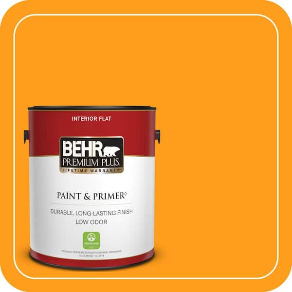 BEHR PREMIUM PLUS 1 gal. #300B-7 Goldfish Flat Low Odor Interior Paint & Primer