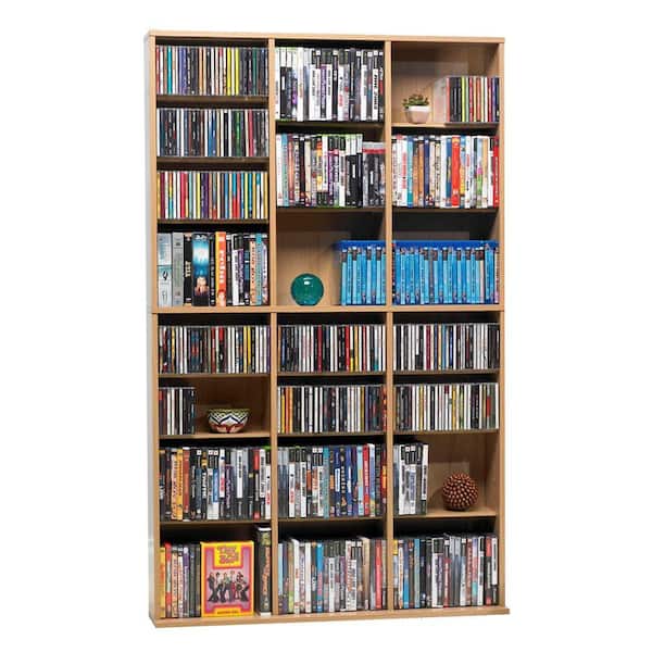 Atlantic Oskar Adjustable Media Cabinet Holds 756 CDs 21 Adjustable and 6 Fixed Shelves in Weathered Oak PN38436268 360 DVDs or 414 Blu-Rays/Games 