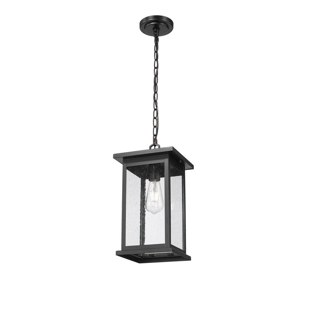 Bowton Black Glass Outdoor Hanging Lantern Pendant