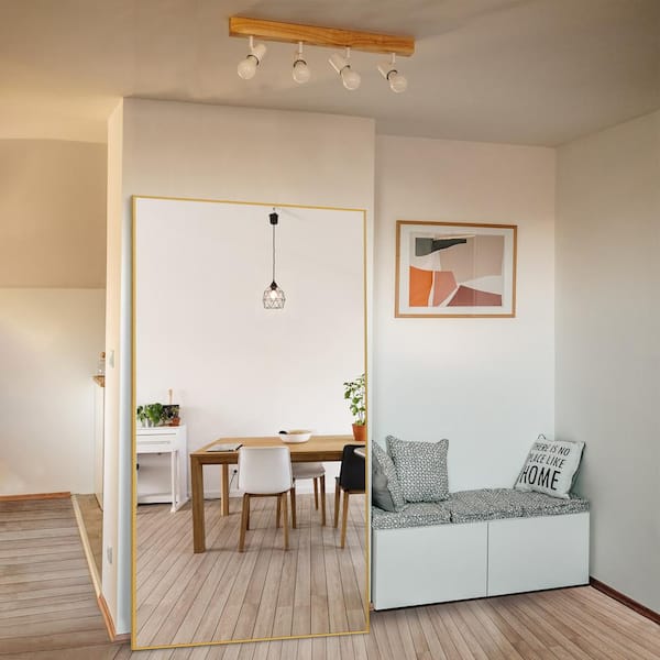 GOGEXX 32 in. W x 71 in. H Oversized Rectangle Gold Alloy Framed Full Length Wall-Mounted Standing Mirror