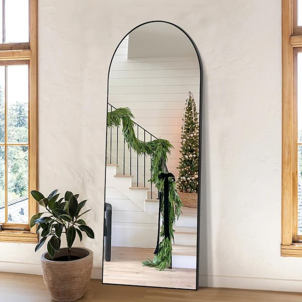 GOGEXX 24 in. W x 71 in. H Large Metal Black Standing Mirror Arched Full Length Mirror Aluminum Framed Wall Mounted Mirror