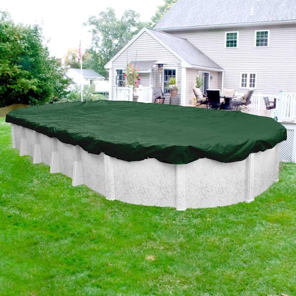 Pool Mate Advanced Waterproof Extra-Strength 15 ft. x 27 ft. Oval Forest Green Winter Pool Cover