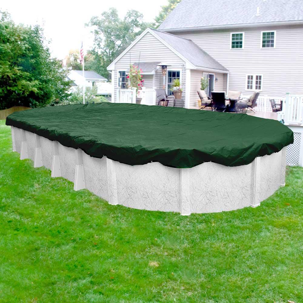 Extra Heavy-Duty Forest Green Oval Winter Pool Cover
