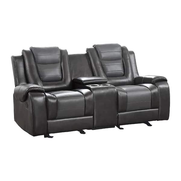 Benjara 76 in. Pillow Top Arm Faux Leather Rectangle Loveseat Recliner Sofa in. Gray
