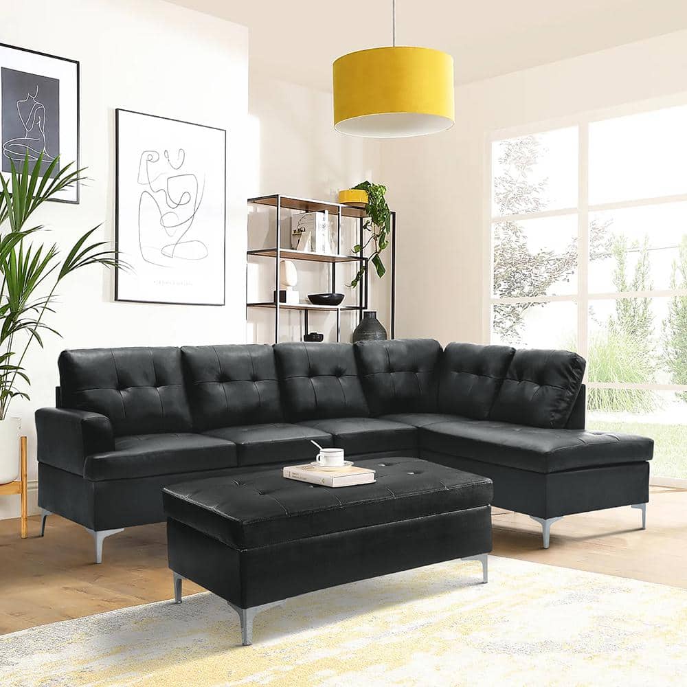 Barrington 45'' Black Tufted Modern Ottoman