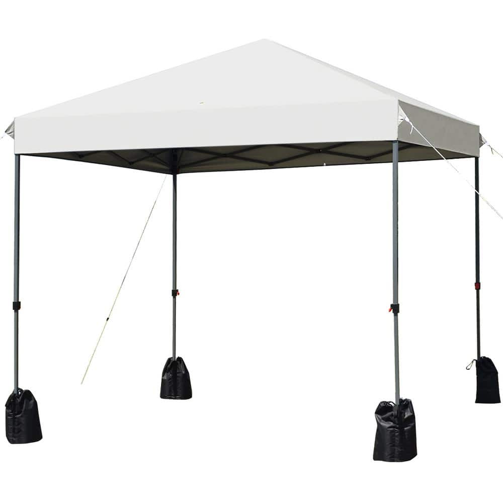 8 ft. x 8 ft. White Pop-Up Canopy Tent Shelter with Sand Bag