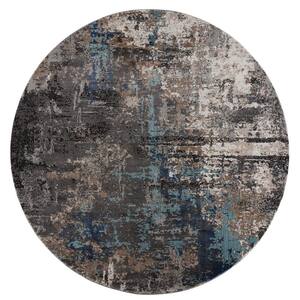 Portsmouth Modern Fusion Blue 7 ft. 11 in. x 7 ft. 11 in. Round Rug