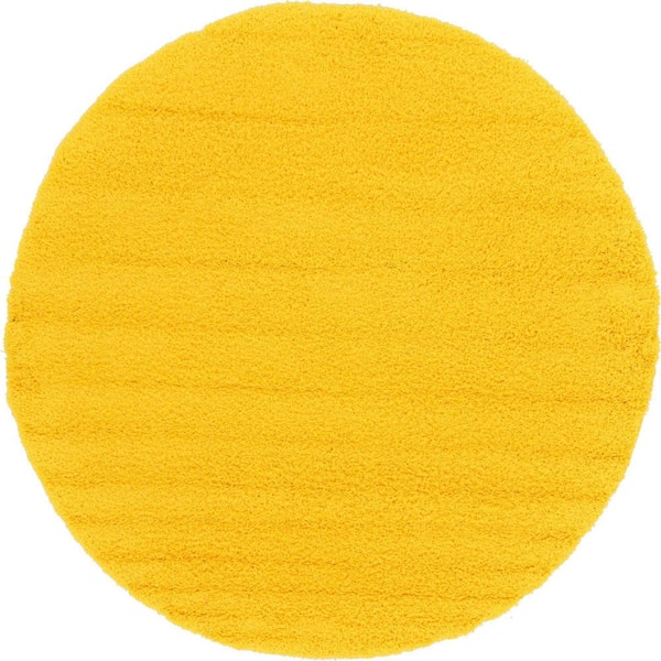 Unique Loom Solid Shag Tuscan Sun Yellow 8 ft. Round Area Rug