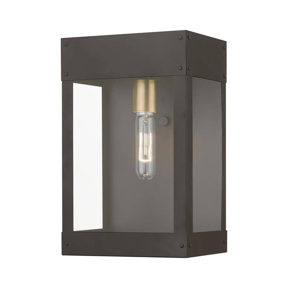 AVIANCE LIGHTING Lyncrest 13 in. 1-Light Bronze Outdoor Hardwired Wall Lantern Sconce with No Bulbs Included