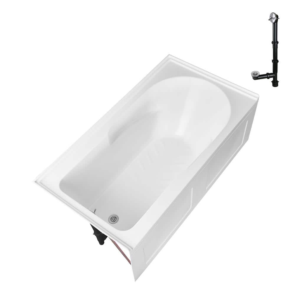 Glossy White Acrylic Rectangular Alcove Bathtub with Chrome Drain