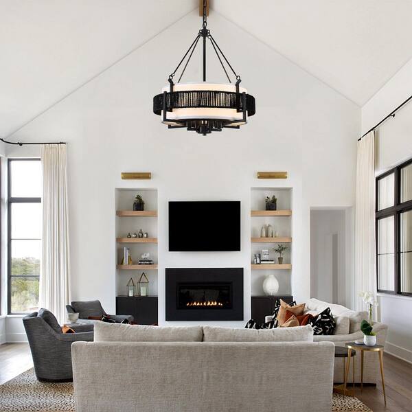 ZSMIHDOH 4-Light Black Bohemian Drum Chandelier With Handmade
