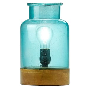 Solomon 10 .5 in. Blue Seeded Glass Uplight Accent Table Lamp